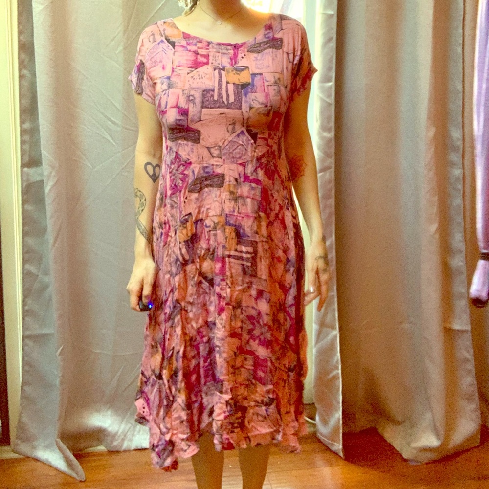 Vintage Pink Patterned Maxi Dress